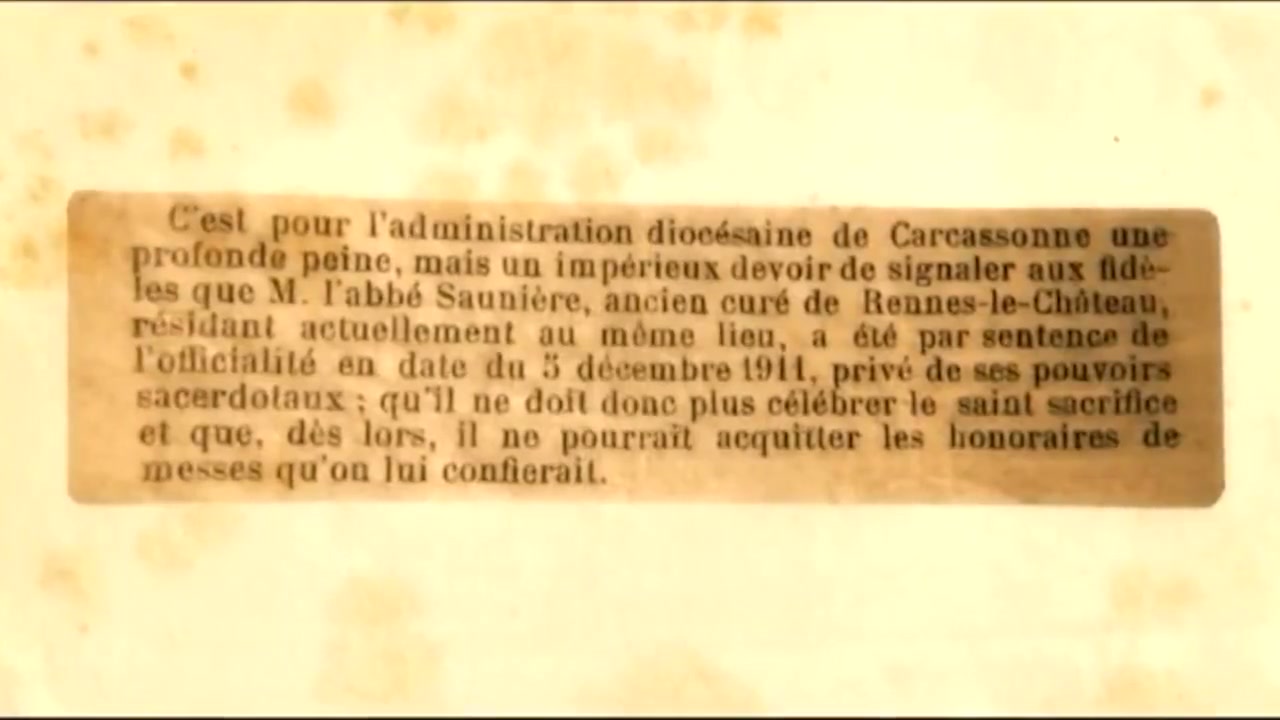 Documento della sentenza del 1911 contro l'abate Saunière